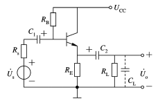 共集电路由于输出电阻特别小, 所以呈受容性负载能力最強, 且负载电容引入的上限频率。 