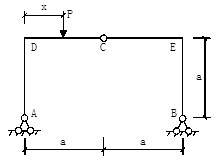 四、图8示刚架结构， 1）作出弯矩MDA、剪力QDA的影响线，假定DA杆右侧受拉为正。（2）利用影响
