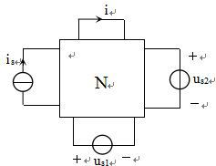 N是线性电阻网络，三个独立源uS1、uS2和iS同时对N激励时，测得电流i=12A；若将电压源uS2