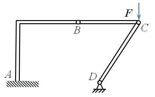 图示结构由BC、CE、AB三构件组成，A处为固定端，各杆重不计，铰C上作用一铅垂力F，则二力杆为 A