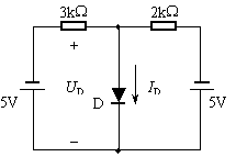 在如图所示电路中，计算可得流过二极管的电流ID为（）。（设二极管导通时的正向压降UD=0.7V）。 