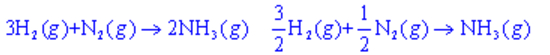 由于反应焓变的常用单位是KJ/mol，故下列两个反应的焓变相等： 。