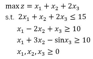 下列数学模型中，（）是线性规划模型。
