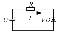 在如下电路中，已知二极管的反向击穿电压为300V，当U=100V、温度为20°C时，I=1μA。当U