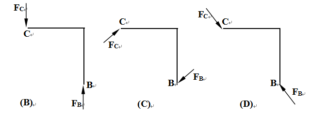 下图中刚架中CB段正确的受力图应为（）。 