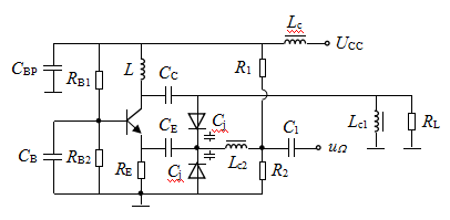 基于共基组态电容三端式振荡器的变容二极管直接调频电路如图所示，以下说法错误的是（）。 