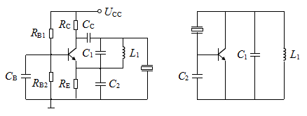 石英晶体振荡器及其简化交流通路如图所示，电容C1 = 100 pF，电感L1 = 15 mH，石英谐