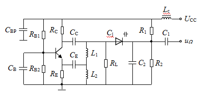 基于共基组态电感三端式振荡器的变容二极管直接调频电路如图所示，以下说法错误的是（）。 