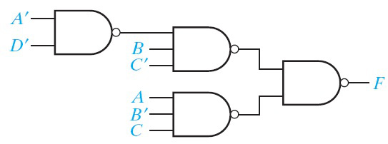 A、B、变换表达式为下列形式即可： F(A, B, C, D) = [(ABC'+ BC'D + A