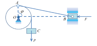 图示机构在A处于顶点静止不动状态时，作用在滑块上的力F与重物P之间的关系为（）。 