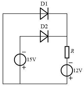电路如图所示，二极管D1、D2为理想元件，则D1、D2的工作状态分别为。 