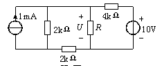 1. 如图所示电路中U=3V，则电阻R=（) A . 15kΩ B. 10kΩ C. 2kΩ D. 