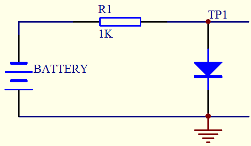 如图电源-15V，肖特基二极管正向压降为+0.3V，请问二极管上的压降是（TP1对地电压）： 