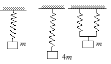 如图所示，在一竖直悬挂的弹簧下系一质量为m的物体，再用此弹簧改系一质量为4m的物体，最后将此弹簧截断