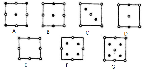若平面周期性结构系按下列单位并置重复堆砌而成，写出每个素单位中白圈和黑球的数目。 
