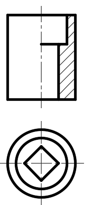 如下图所示的表达方法是正确的，因为这个机件左右对称，所以在主视图方向上选择半剖视。 