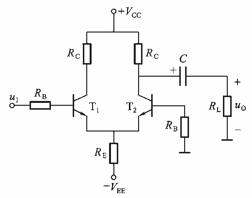 差分放大电路如下图所示，则电路的差模电压放大倍数Aud= 。 