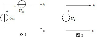 已知图 1 中的 US1 = 4V，U S2 = 2V。用图 2 所示的理想电压源代替图 1所示的电