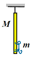 如图，一只质量为m的小猴，抱住了一根用绳吊在天花板上、质量为M的直杆，两者均静止。悬挂细杆的绳子突然