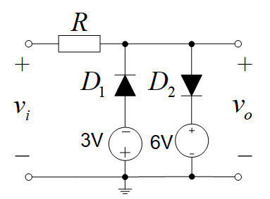 限幅电路如图所示，其设定的幅度上下限为（）。 