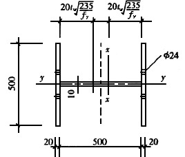 如图示一焊接工字形轴心受压柱的截面，承受的轴心压力设计值N=4500kN（包括柱的自重)，计算长度I