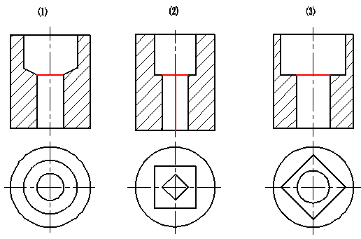 如图所示全剖视图补画漏线红色正确的是
