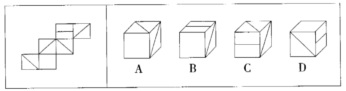 左边给定的是纸盒的外表面，下面哪一项能由它折叠而成？ A．B．C．D．左边给定的是纸盒的外表面，下面