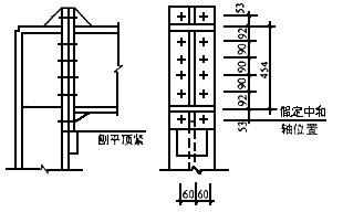 假定横梁在B点处用托板支座与柱连接(托板刨平顶紧)，梁的支座端板用C级普通螺栓(4.6级)与局部加厚