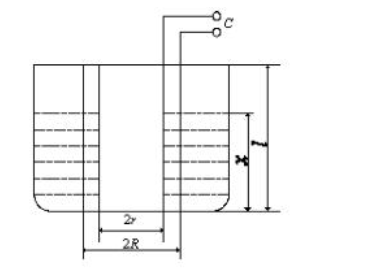 电容式液位计如题图所示,放入液缸的两同心金属圆筒构成电容的两极。设外筒内径为2R,内筒外径为2r,液