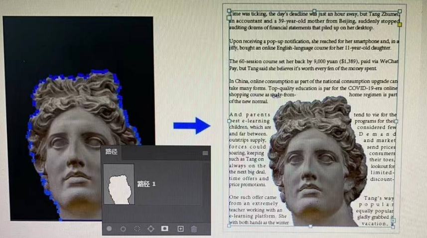 如图所示，左上图包含剪點路径的Photoshop图像，右下图使置入到nDesign中的状态，请问包含