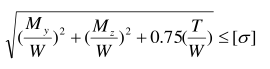 圆截面轴的危险截面上，有弯矩My、Mz和扭矩T作用时，若弯曲截面系数为W，其第四强度理论的设计准则是
