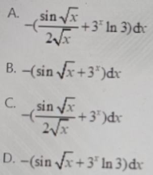 设y=cos-3x，则dy=（）。设y=cos-3x，则dy=（）。请帮忙给出正确答案和分析，谢谢！