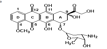 盐酸多柔比星，又称阿霉素，是蒽醌类抗肿瘤药物。其化学结构如下临床上，使用盐酸多柔比星注射液时，常发生