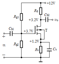 如果已测得放大电路中MOS管三个电极的对地电压如图中所示，且已知该MOS管开启电压的绝对值为1V，那