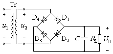 在如图所示的整流滤波电路中，（1）试说明电解电容c的极性；（2）当电路参数满足在如图所示的整流滤波电