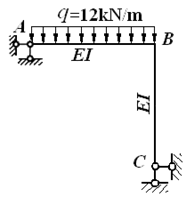 图（a）所示结构各杆长为9m，用位移法求解时基本结构如图（b），则基本方程中的主系数K11为：   