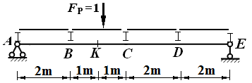 图示结构受间接荷载作用，截面C左侧剪力FQC左影响线在D点的纵标值： 