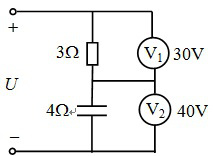 在题图所示的电路中，已知电压u1=30 v，u2＝40v，则电压 u=70v。在题图所示的电路中，已