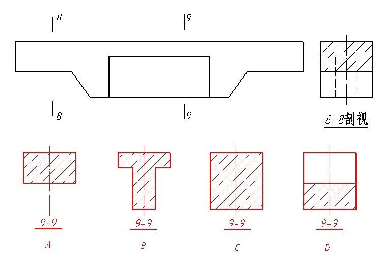 根据图示已知条件，选择正确的9-9断面图。（) according to the figure., 