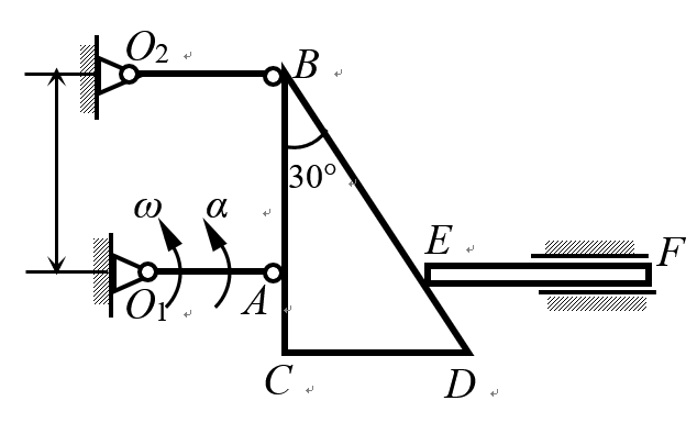 如图所示机构，O1A=O2B＝r＝10cm，O1O2 ＝AB＝20cm。在图示位置时，O1A杆的角速