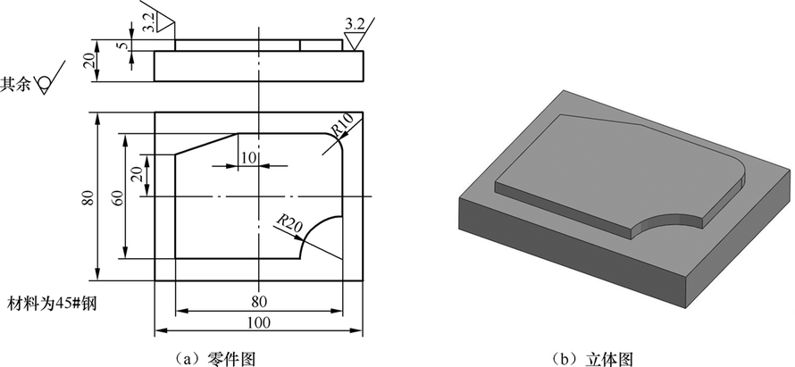 运用数控铣床加工如图所示平面凸轮廓零件，毛坯为100′80 ′20。  