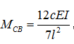 如下图所示结构，ei=常数，其中支座a顺时针转动φa =c/l，支座b向右移动c,则c点弯矩如下图所