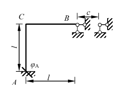 如下图所示结构，ei=常数，其中支座a顺时针转动φa =c/l，支座b向右移动c,则c点弯矩如下图所