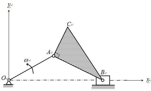 如图所示直角三角形ABC，A点和B点分别与曲柄OA和滑块B铰接。已知AB=l，AC=b，曲柄长OA=
