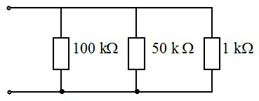 如图所示的电阻并联电路，估算其等效电阻值 (误差不超过 5% ) 为 ()。 