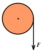 如图所示，一轻绳绕于半径 r = 0.2m的飞轮边缘，并施以F=98N的拉力，若不计轴的摩擦，飞轮的