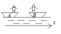 质量相同的a、b两船，首尾相靠地静止在平静的湖面上，各有质量相同的二个人分别在a、b两船上，如图所示