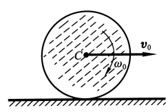 半径为r的均质圆柱体的质量为m，放在粗糙的水平面上，如图所示。设其中心c初速度为半径为r的均质圆柱体