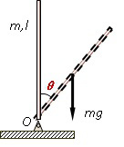 一长为50cm质量为m匀质细杆竖直放置，其下端与一固定铰链o相接,并可绕其转动。由于此竖直放置的细杆