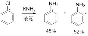 验证氯苯亲核取代反应机理时，用c14 标记1号碳，反应后实验结果如下（*表示检测出的c14的位置），